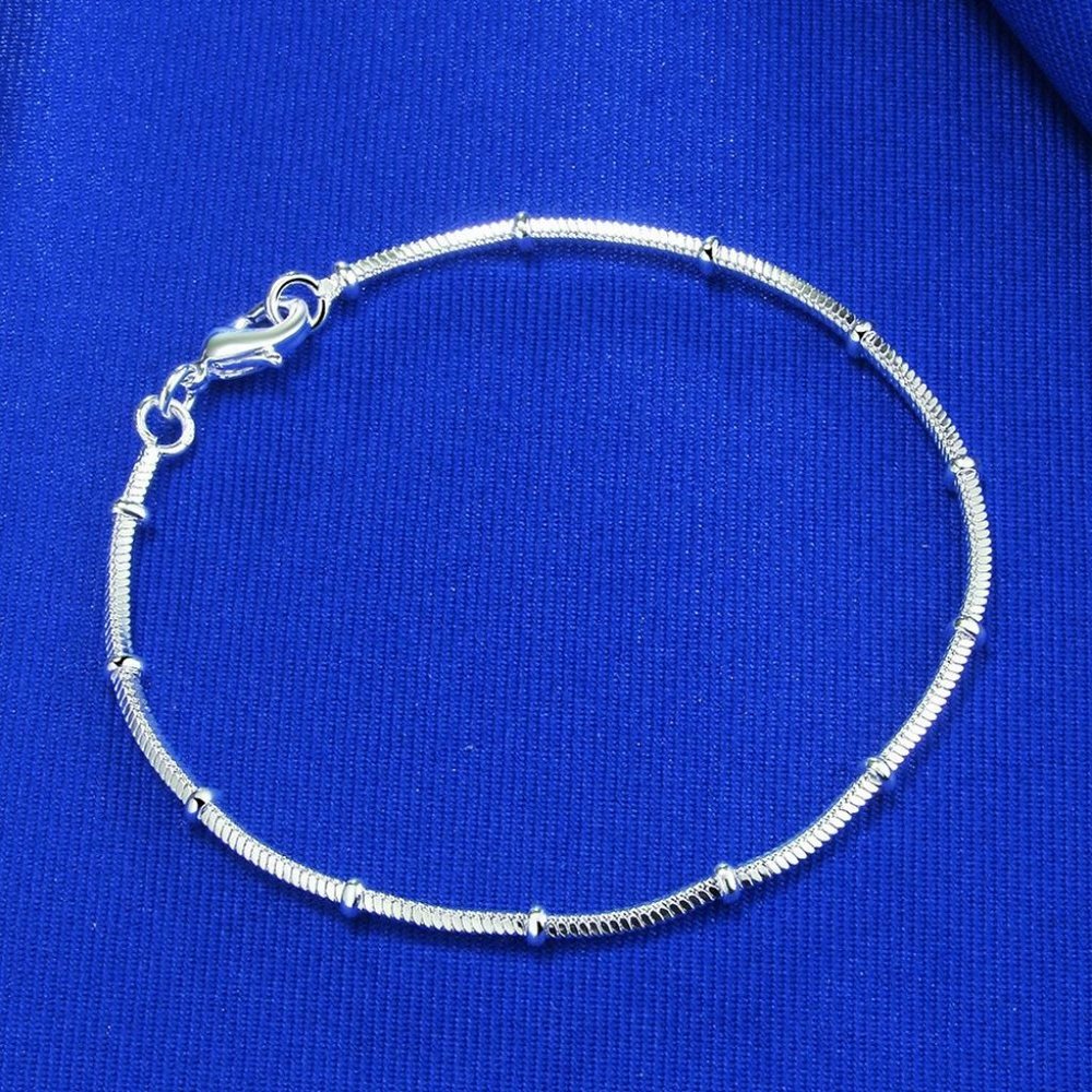 Margo Fine Stationary Beaded 925 Sterling Silver Snake Chain Minimalist Bracelet - Picture 9 of 10